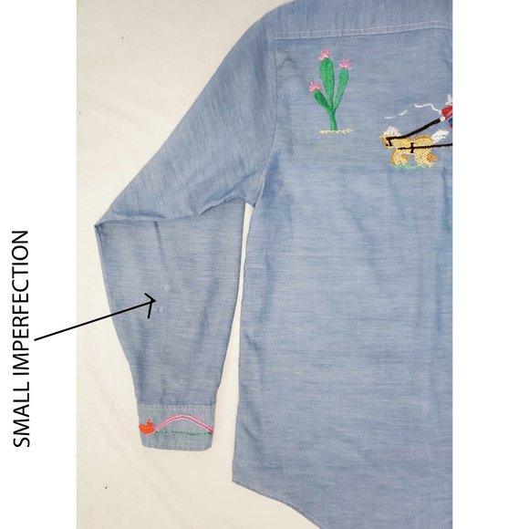 Vintage JC Penny Big Mac Mens Chambray Custom Hand Embroidered Golf Shirt - Picture 9 of 9